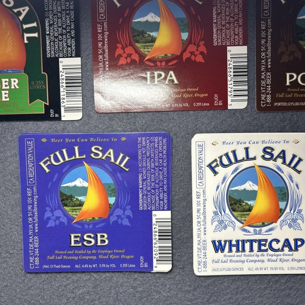 Full Sail Beer Labels –‎ Lot of 15 – 5 Varieties Craft Brewery Collectible